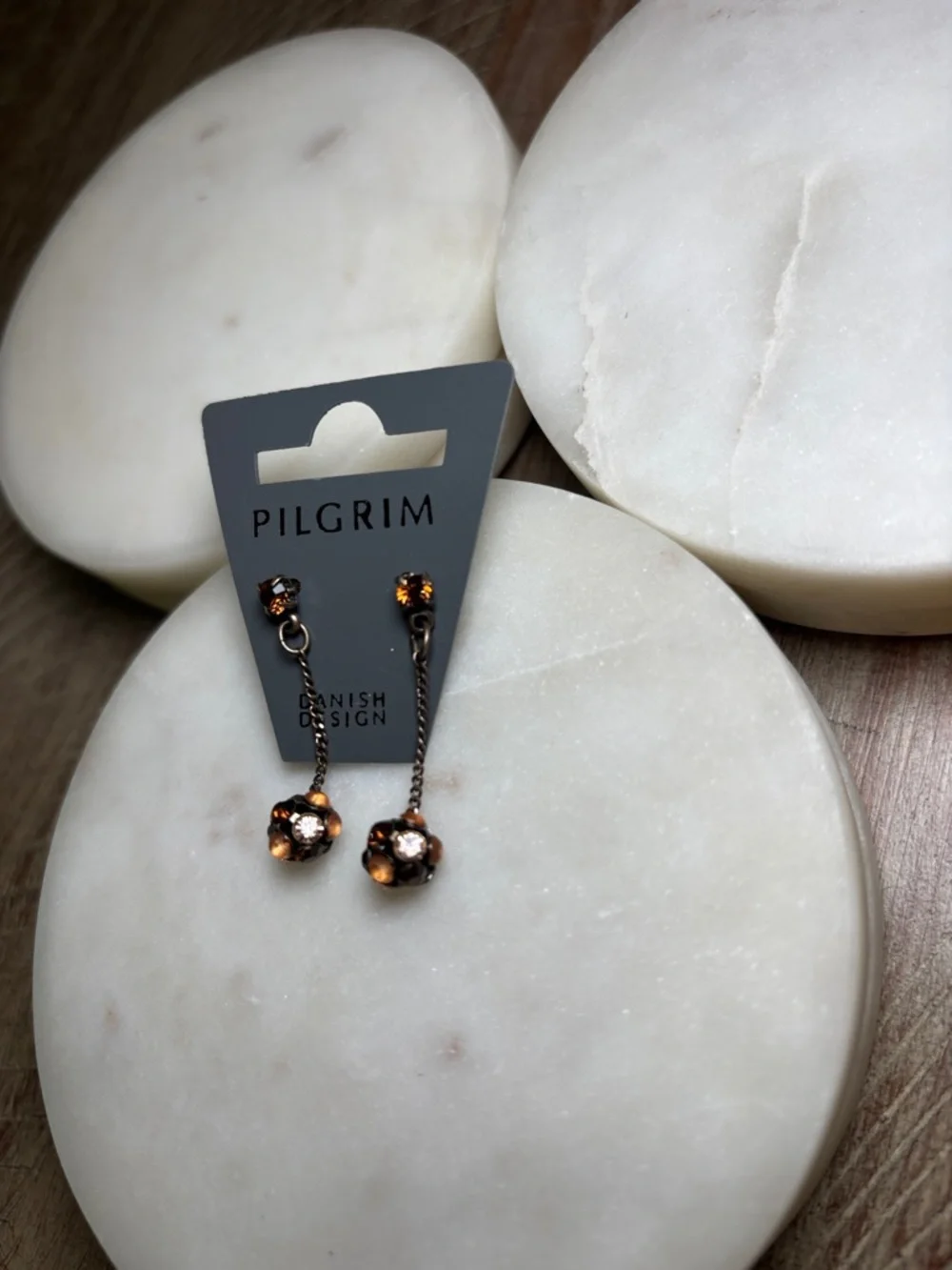 265 Pilgrim Rose Gold Drop Earrings with Amber and Crystal Accents - Picture 2 of 8